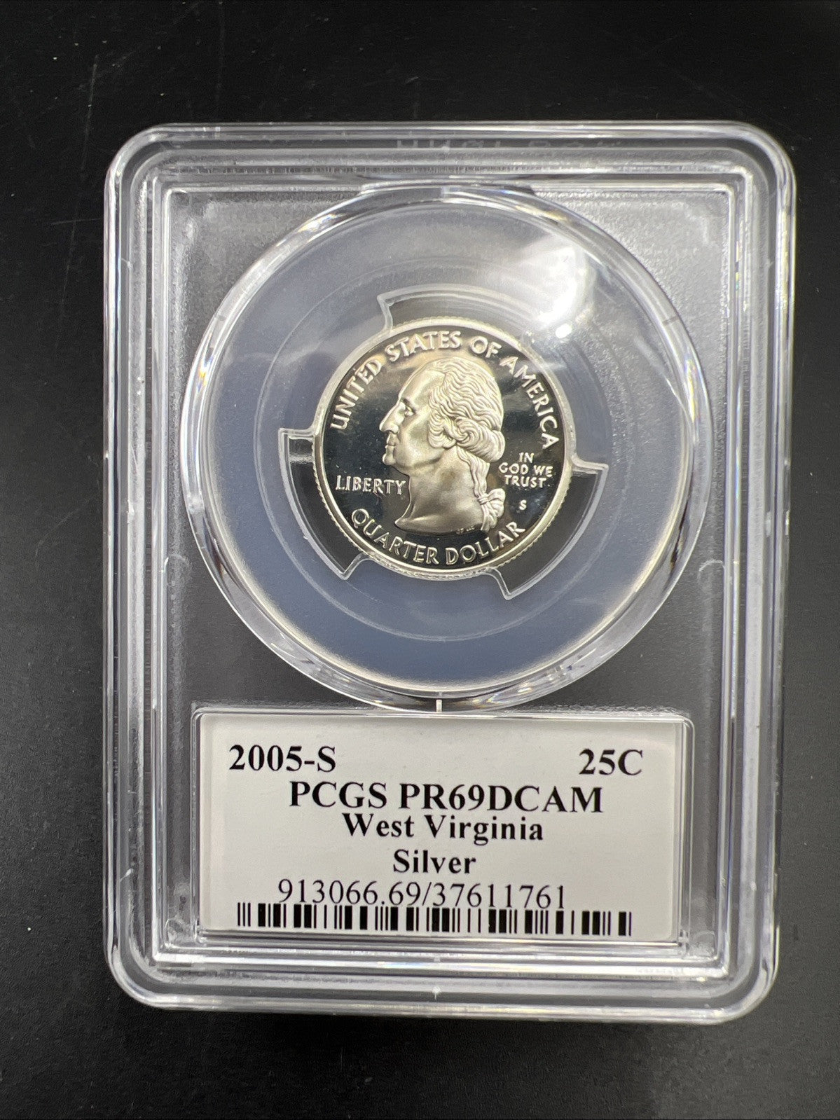2005 S 25c Silver West Virginia Quarter Coin PCGS PR69 DCAM Flag Holder