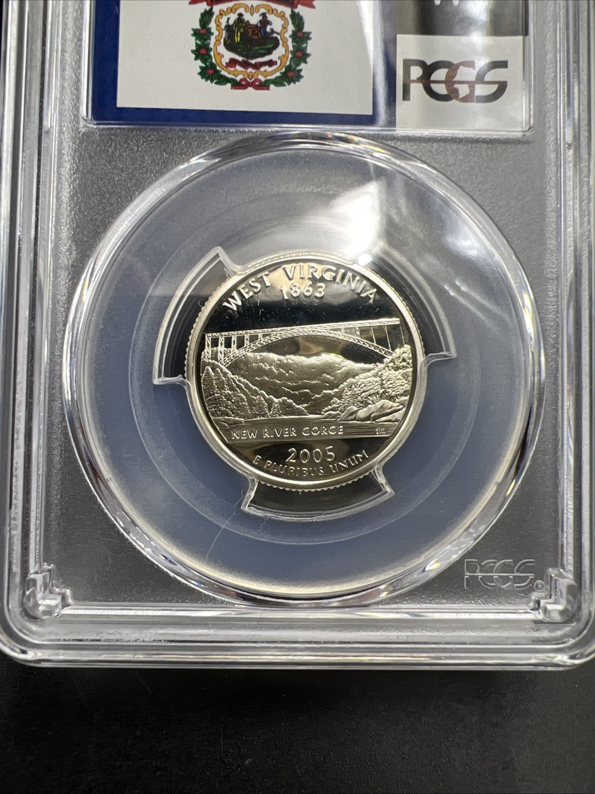 2005 S 25c Silver West Virginia Quarter Coin PCGS PR69 DCAM Flag Holder