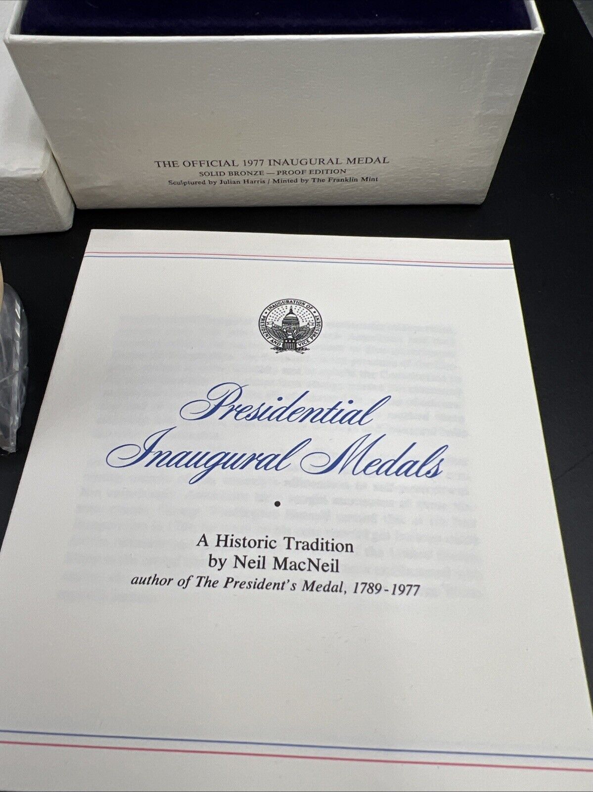 1977 Jimmy Carter Inau Proof Bronze Medal Franklin Mint with Box & Stand