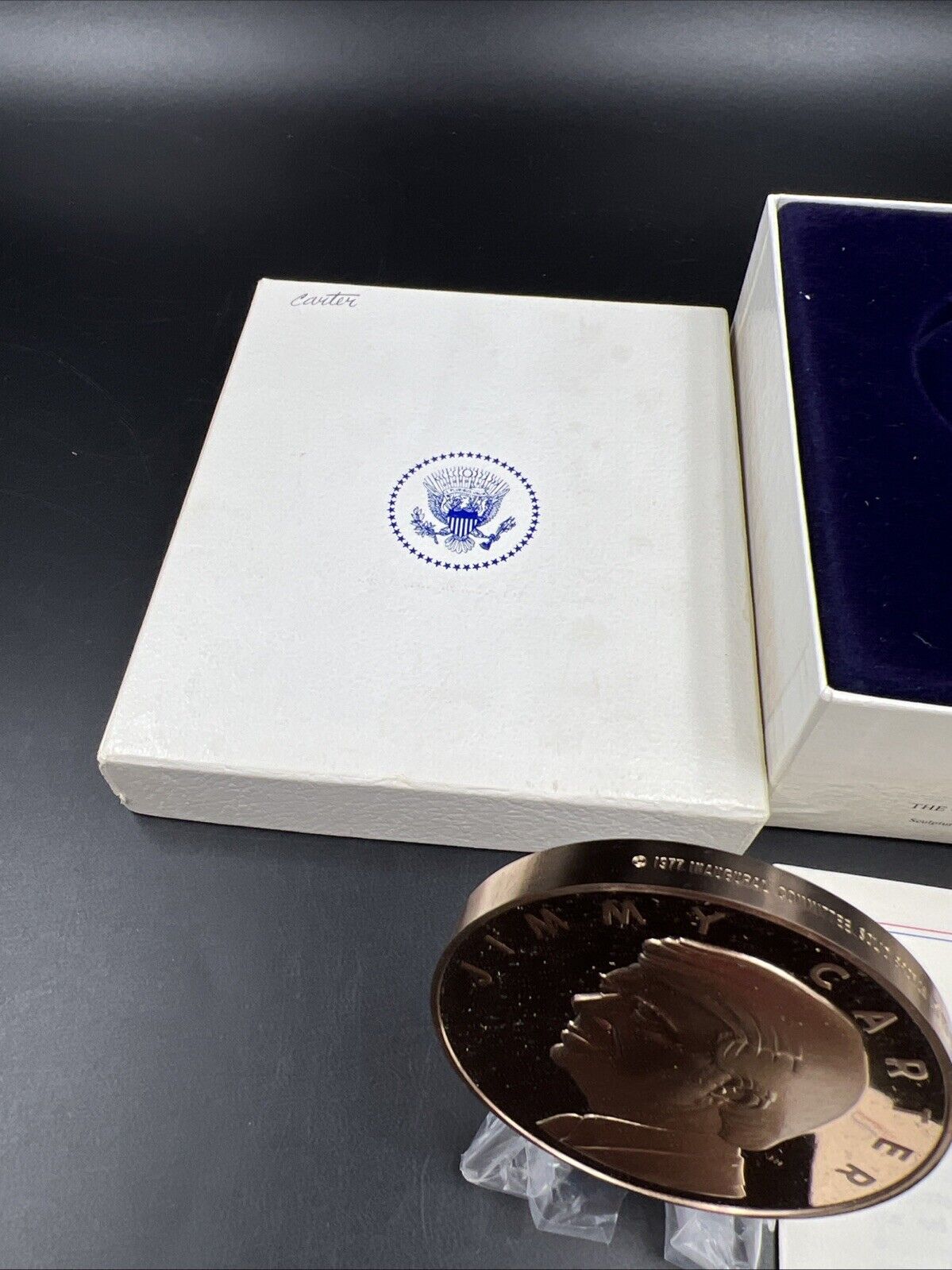 1977 Jimmy Carter Inau Proof Bronze Medal Franklin Mint with Box & Stand