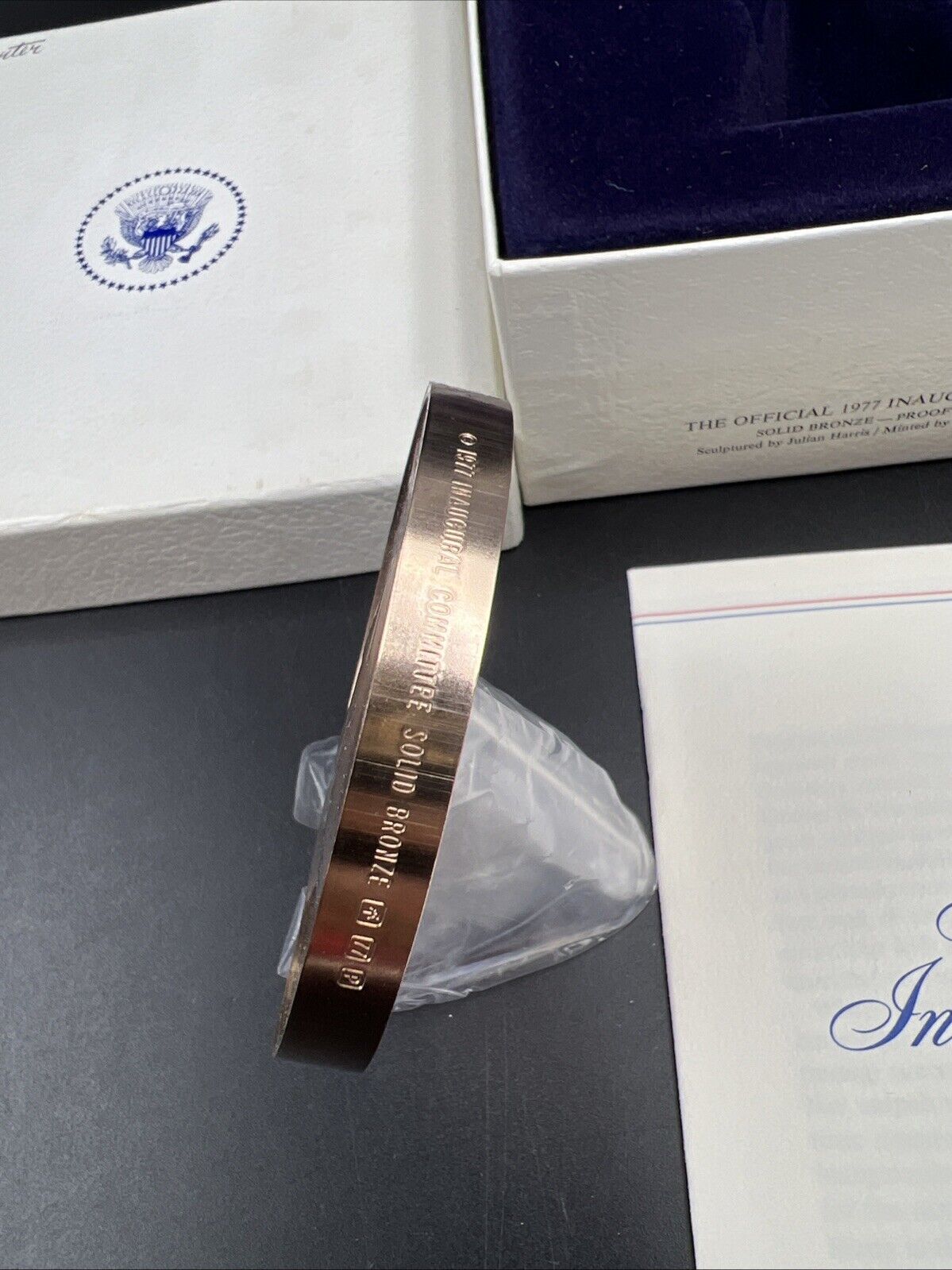 1977 Jimmy Carter Inau Proof Bronze Medal Franklin Mint with Box & Stand