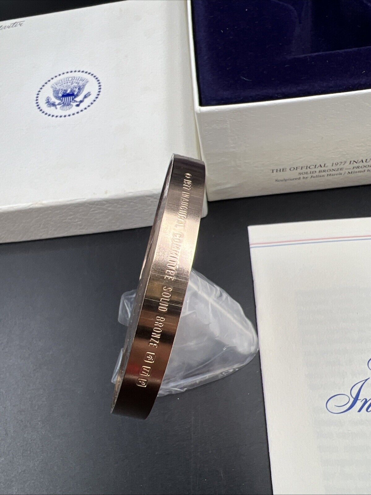 1977 Jimmy Carter Inau Proof Bronze Medal Franklin Mint with Box & Stand