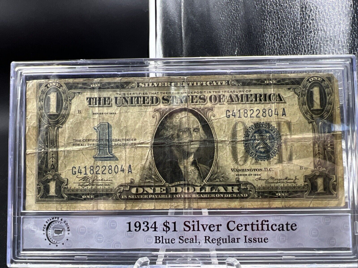 1934 $1 One Dollar Silver Certificate Funny back Note VG Circ in Plastic Case