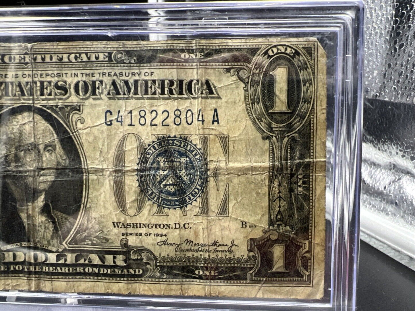 1934 $1 One Dollar Silver Certificate Funny back Note VG Circ in Plastic Case
