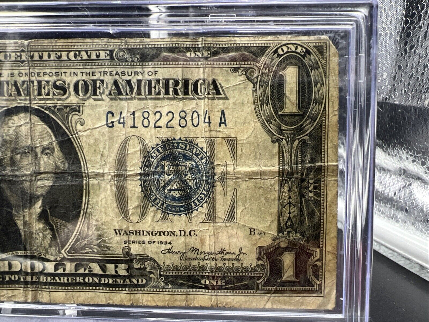 1934 $1 One Dollar Silver Certificate Funny back Note VG Circ in Plastic Case