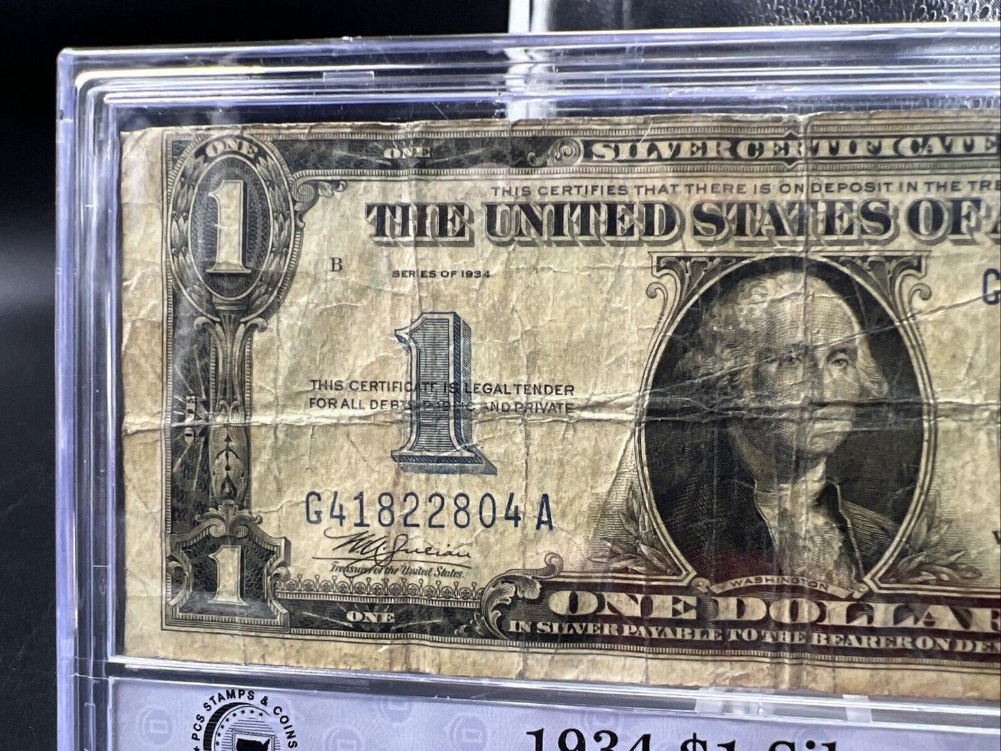 1934 $1 One Dollar Silver Certificate Funny back Note VG Circ in Plastic Case