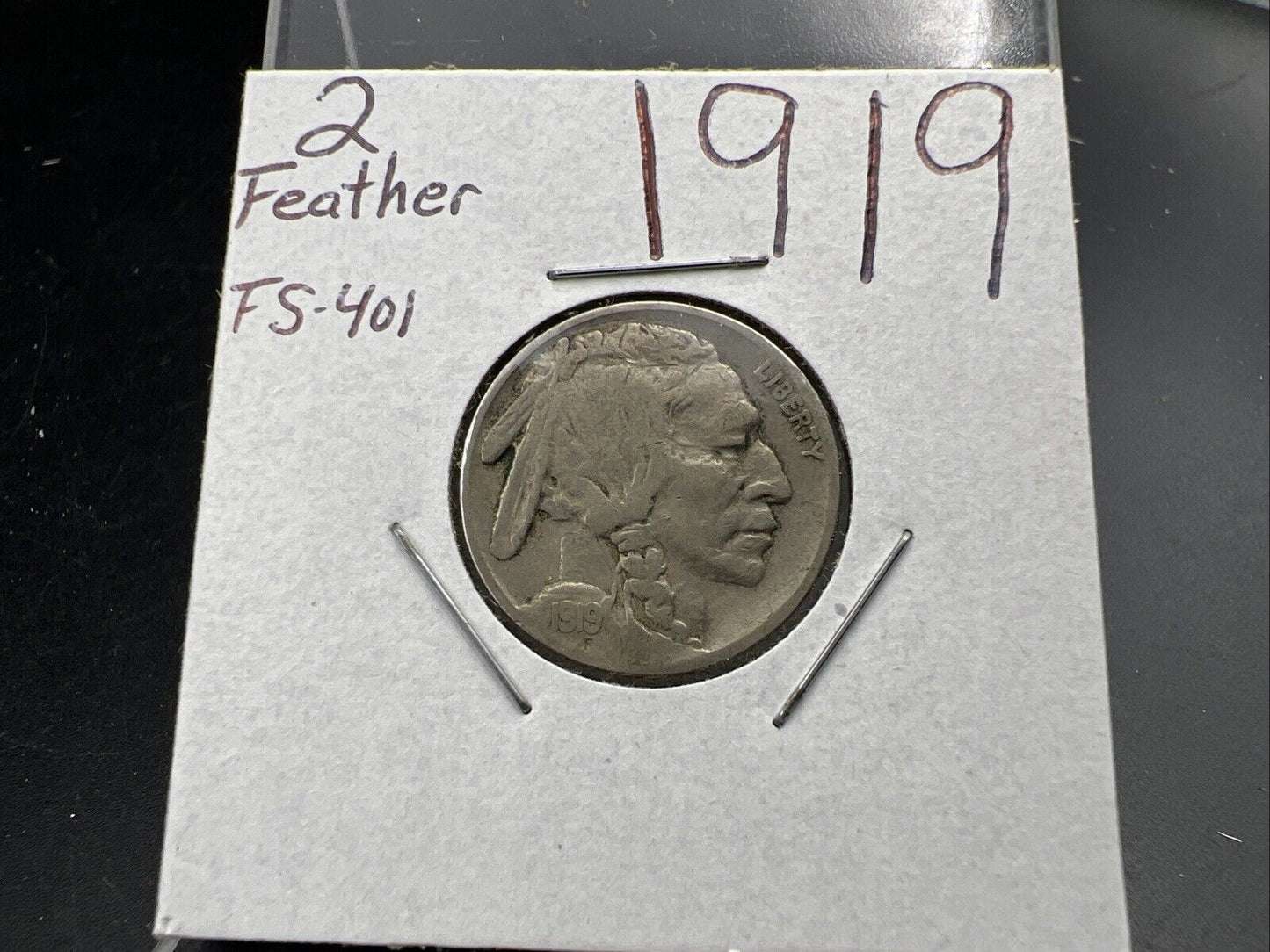 1919 P 5c Buffalo Nickel Coin FS-401 Two Feathers Variety Choice Fine / VF Circ