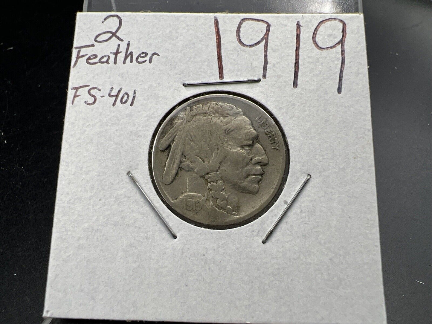 1919 P 5c Buffalo Nickel Coin FS-401 Two Feathers Variety Choice Fine / VF Circ