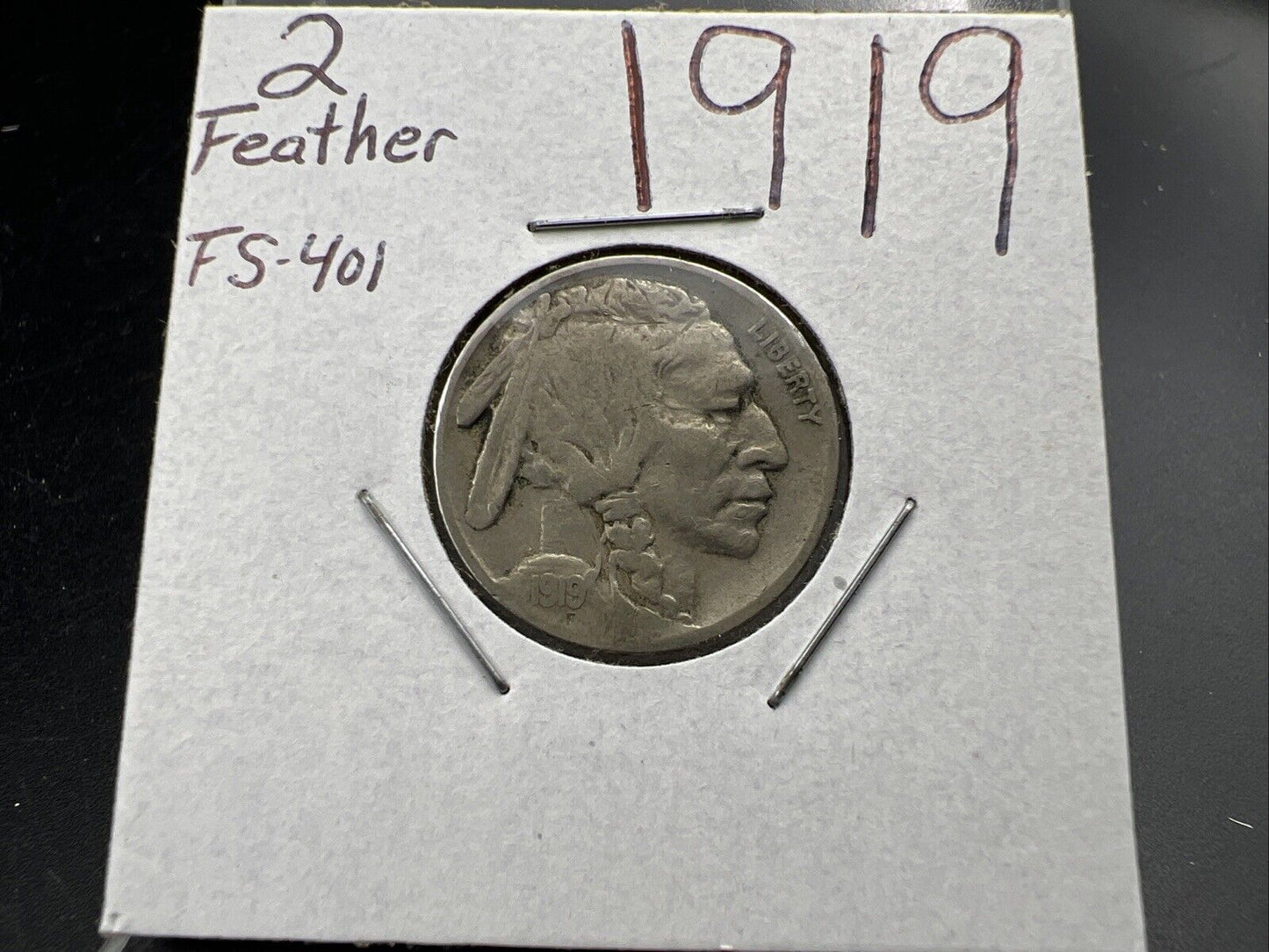 1919 P 5c Buffalo Nickel Coin FS-401 Two Feathers Variety Choice Fine / VF Circ
