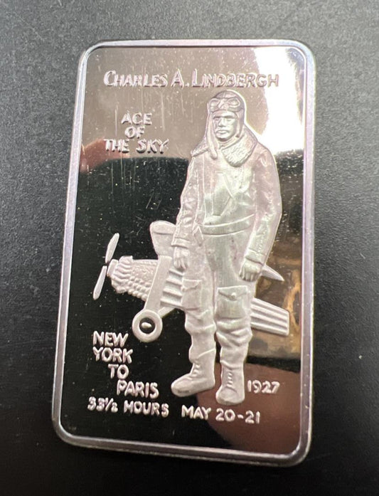 Charles Lindbergh 1 Oz Silver Bar Manhattan Private Mint Lucky Serial # 000045