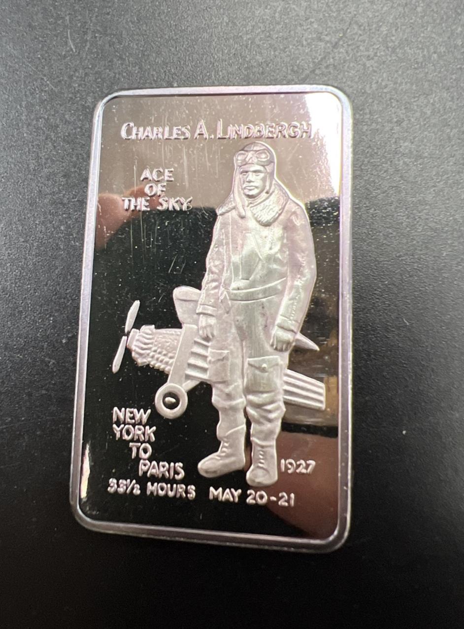 Charles Lindbergh 1 Oz Silver Bar Manhattan Private Mint Lucky Serial # 000045