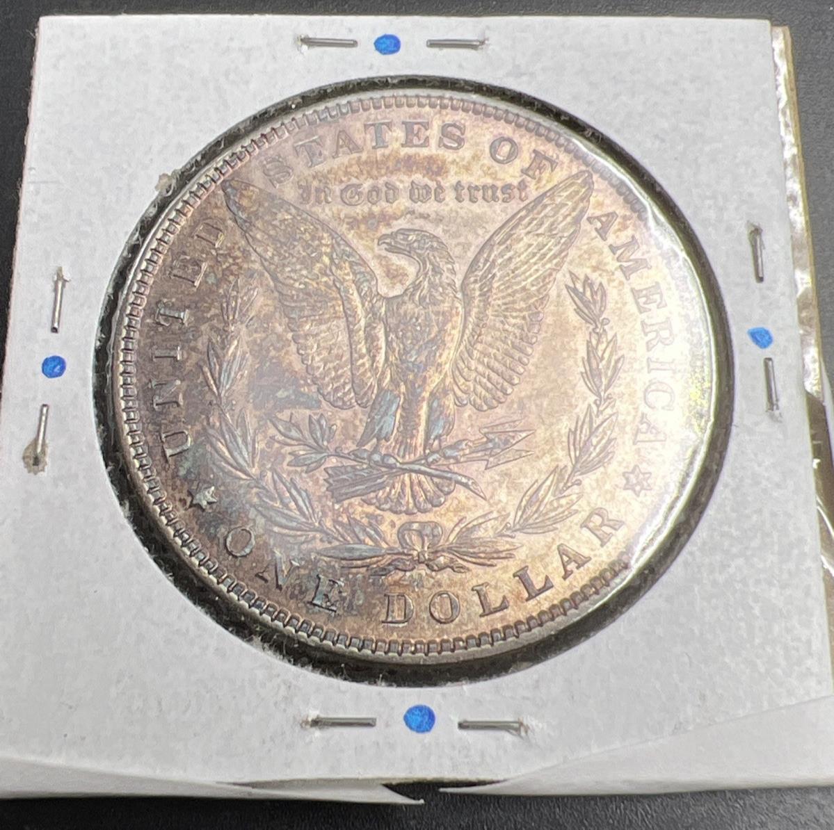 1880 P $1 Morgan Silver Dollar Coin Choice AU Neat Purple Toning Toner