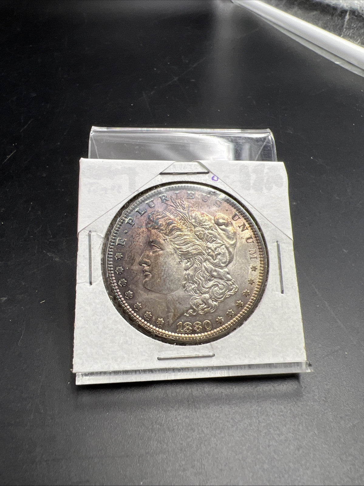 1880 P $1 Morgan Silver Dollar Coin Choice AU Neat Purple Toning Toner