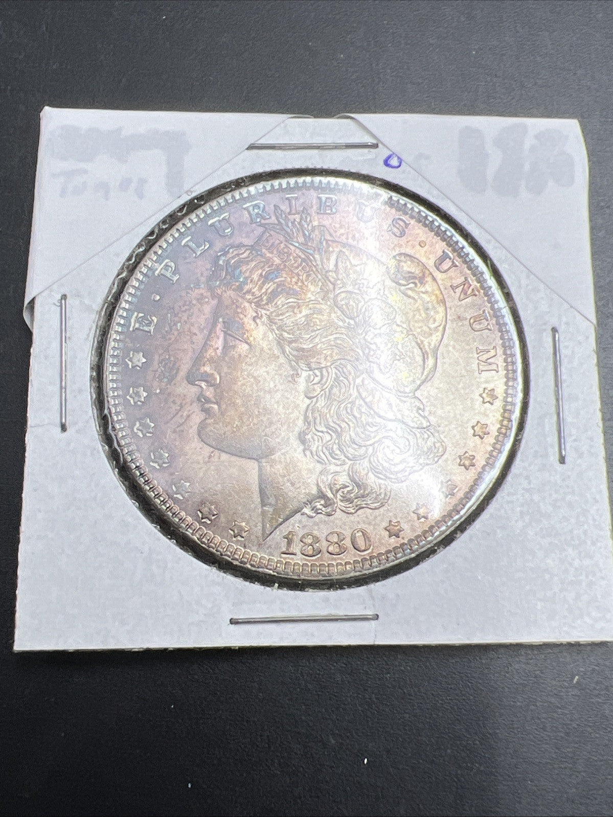 1880 P $1 Morgan Silver Dollar Coin Choice AU Neat Purple Toning Toner