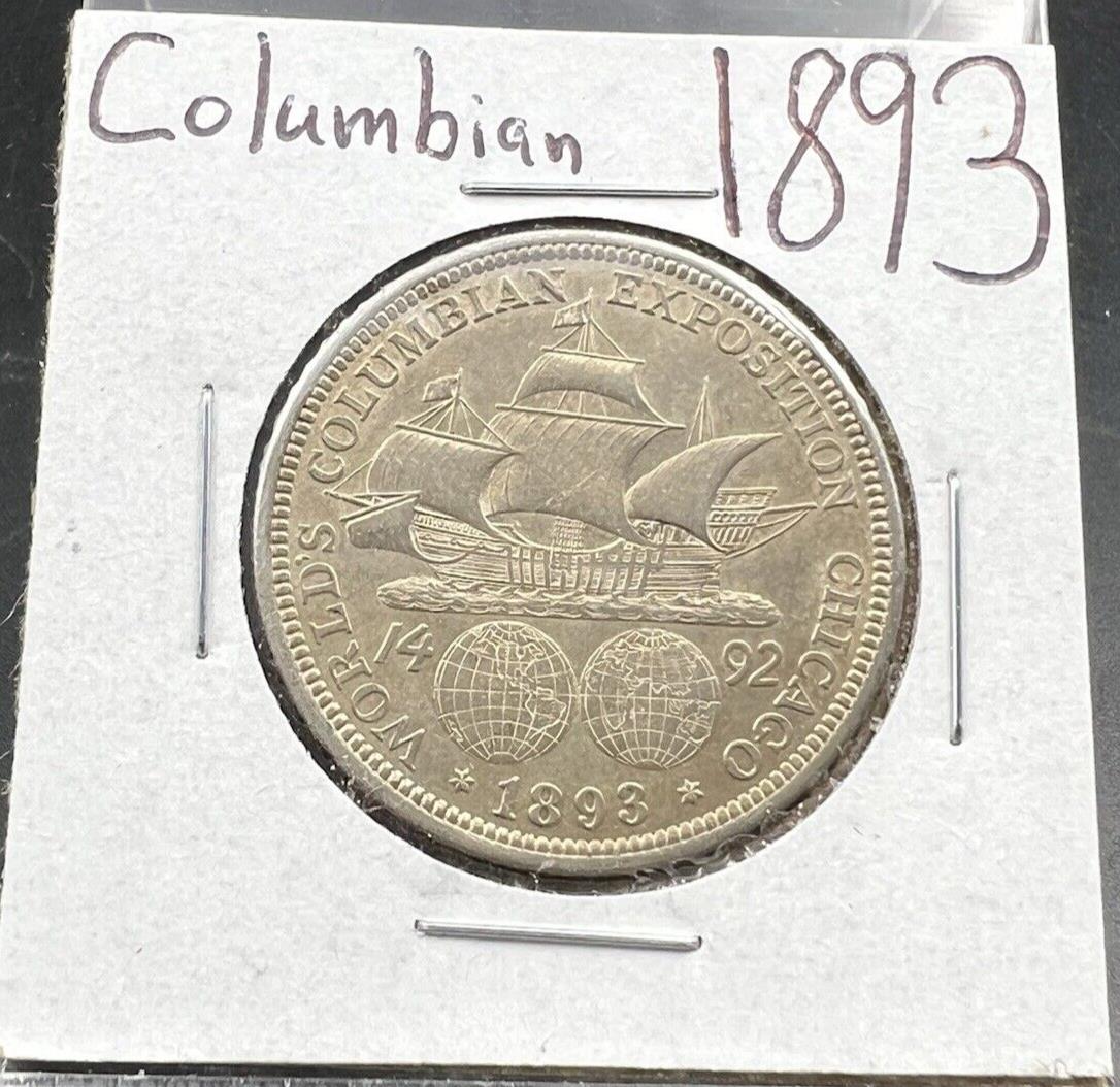 1893 Columbian Silver Half Dollar Worlds Fair Coin AU About UNC #A