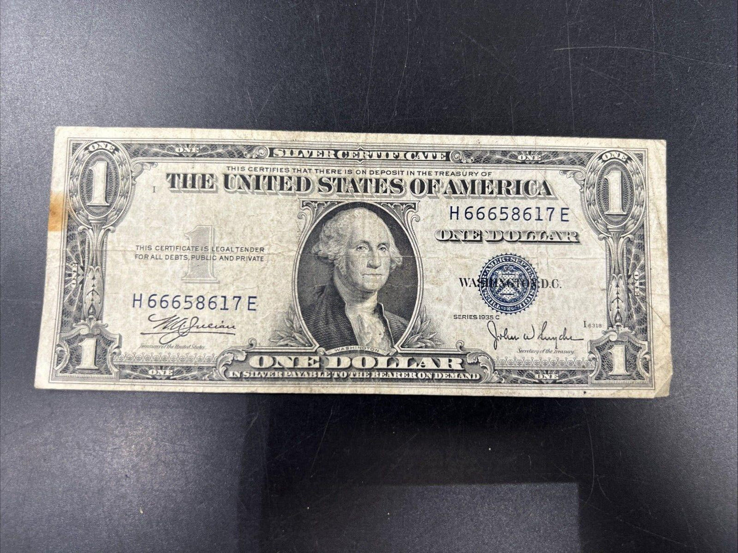 1935 C $1 One Dollar Blue Seal Silver Certificate Devil's Serial Number VG Circ