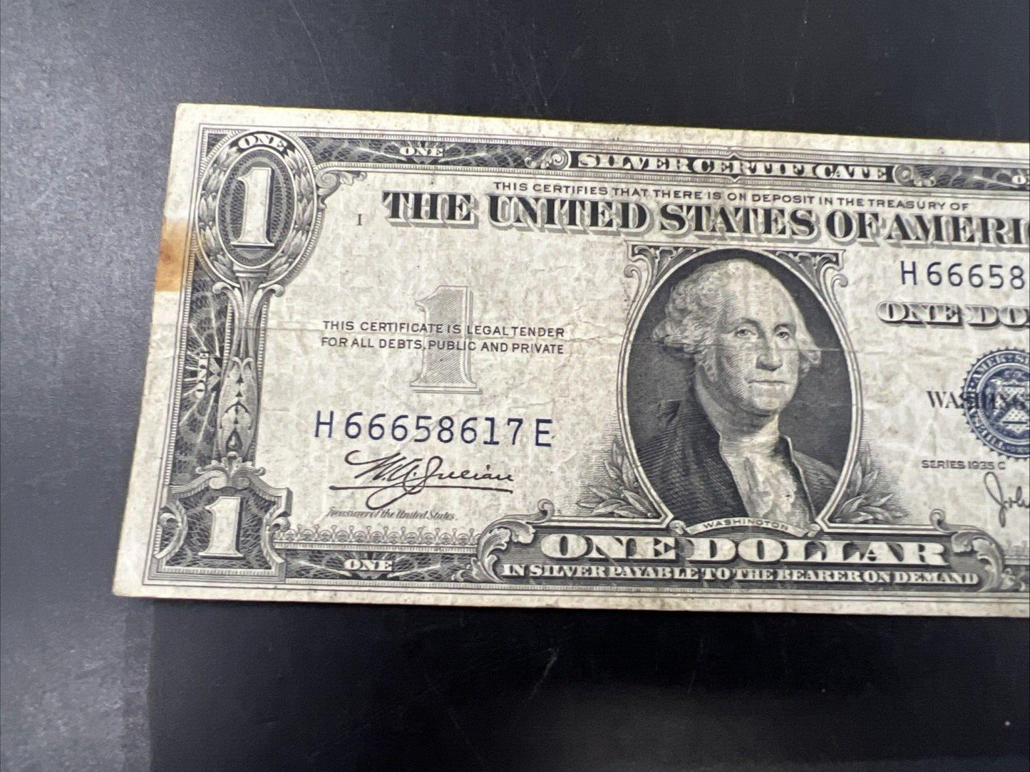 1935 C $1 One Dollar Blue Seal Silver Certificate Devil's Serial Number VG Circ