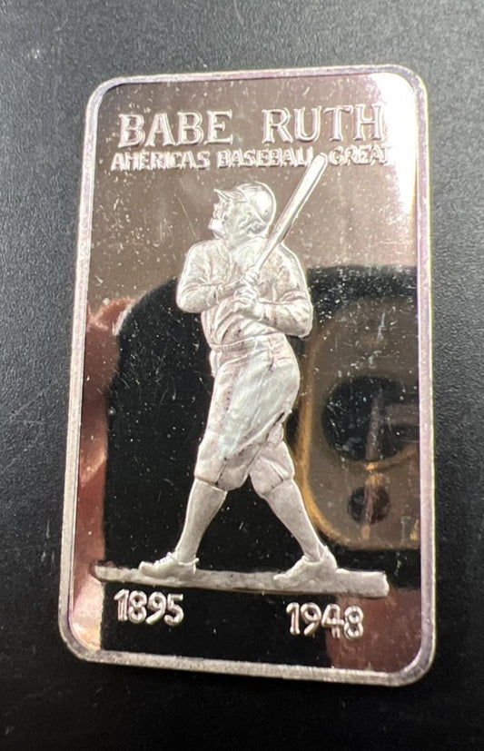 Babe Ruth 1 Oz Silver Art Bar Manhattan Private Mint Low Serial # 000639 CH UNC