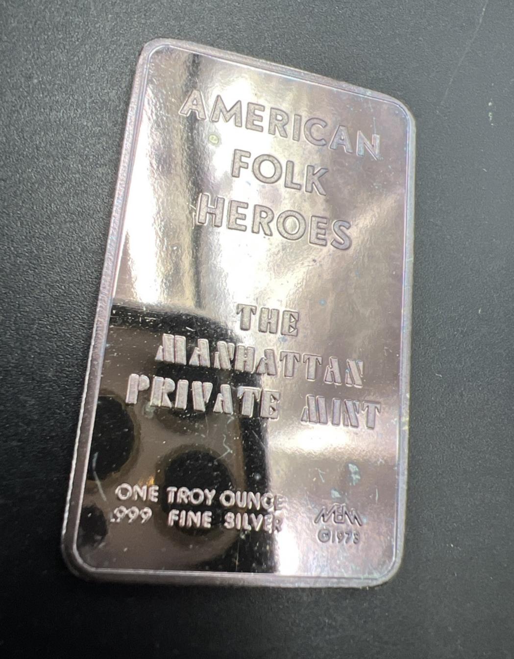 Babe Ruth 1 Oz Silver Art Bar Manhattan Private Mint Low Serial # 000639 CH UNC