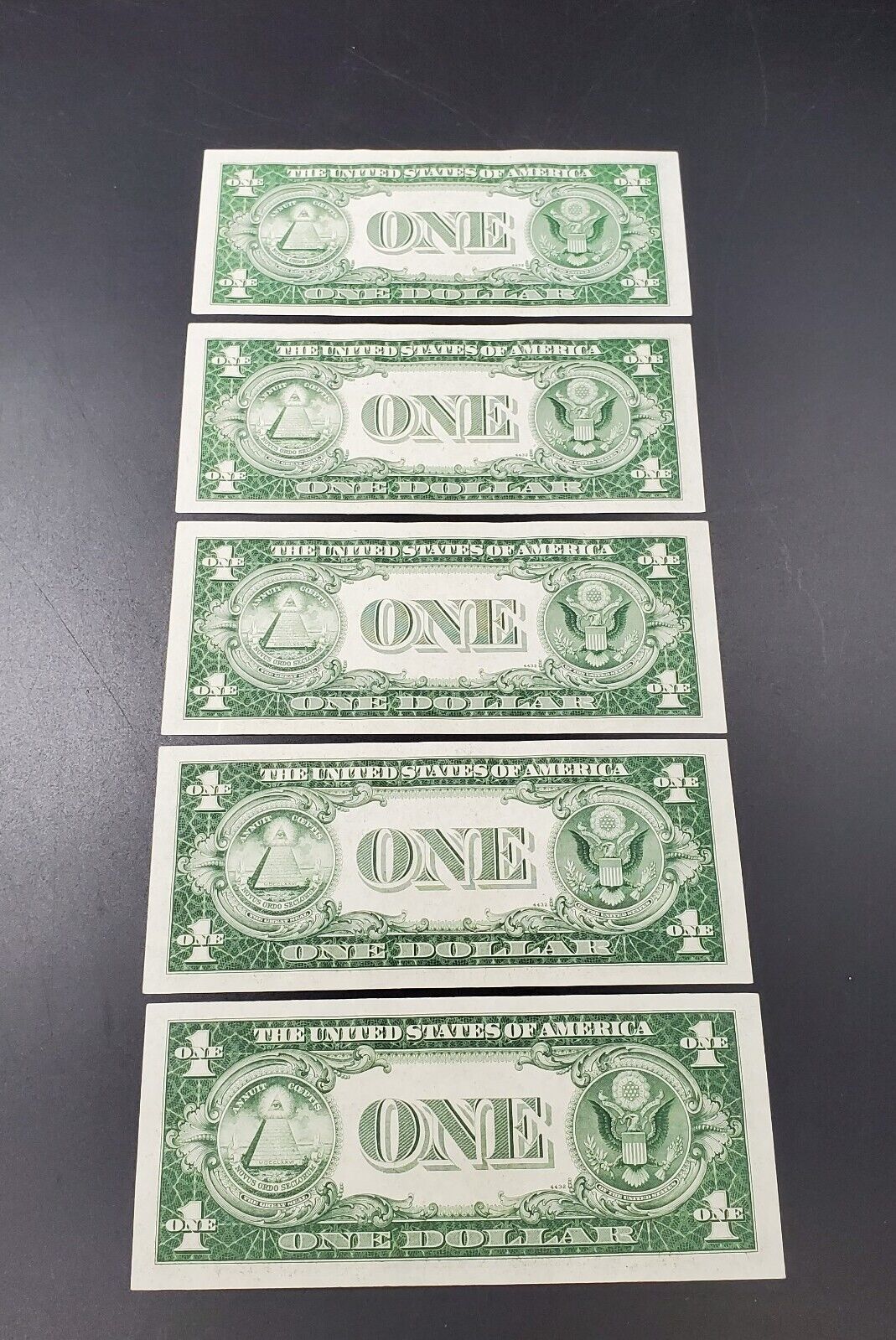 Lot 5 Consecutive 1935C $1 Silver Certificate Blue Seal US Currency AVG - CH UNC