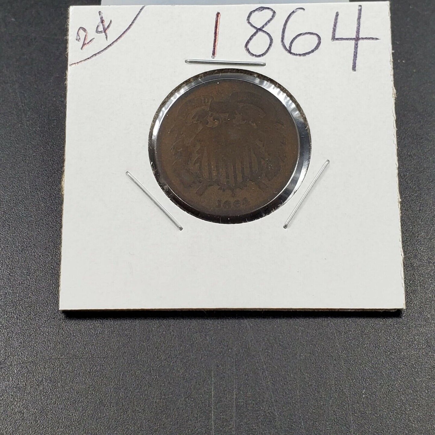 1864 P 2C Two Cent Copper Coin Piece AG About Good / Fair Large Motto