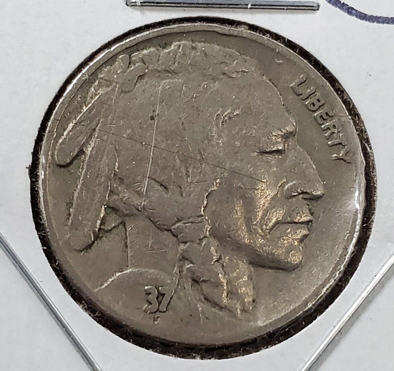 XX37 P Buffalo Nickel Coin Struck Thru Grease Error Variety Coin VF Details