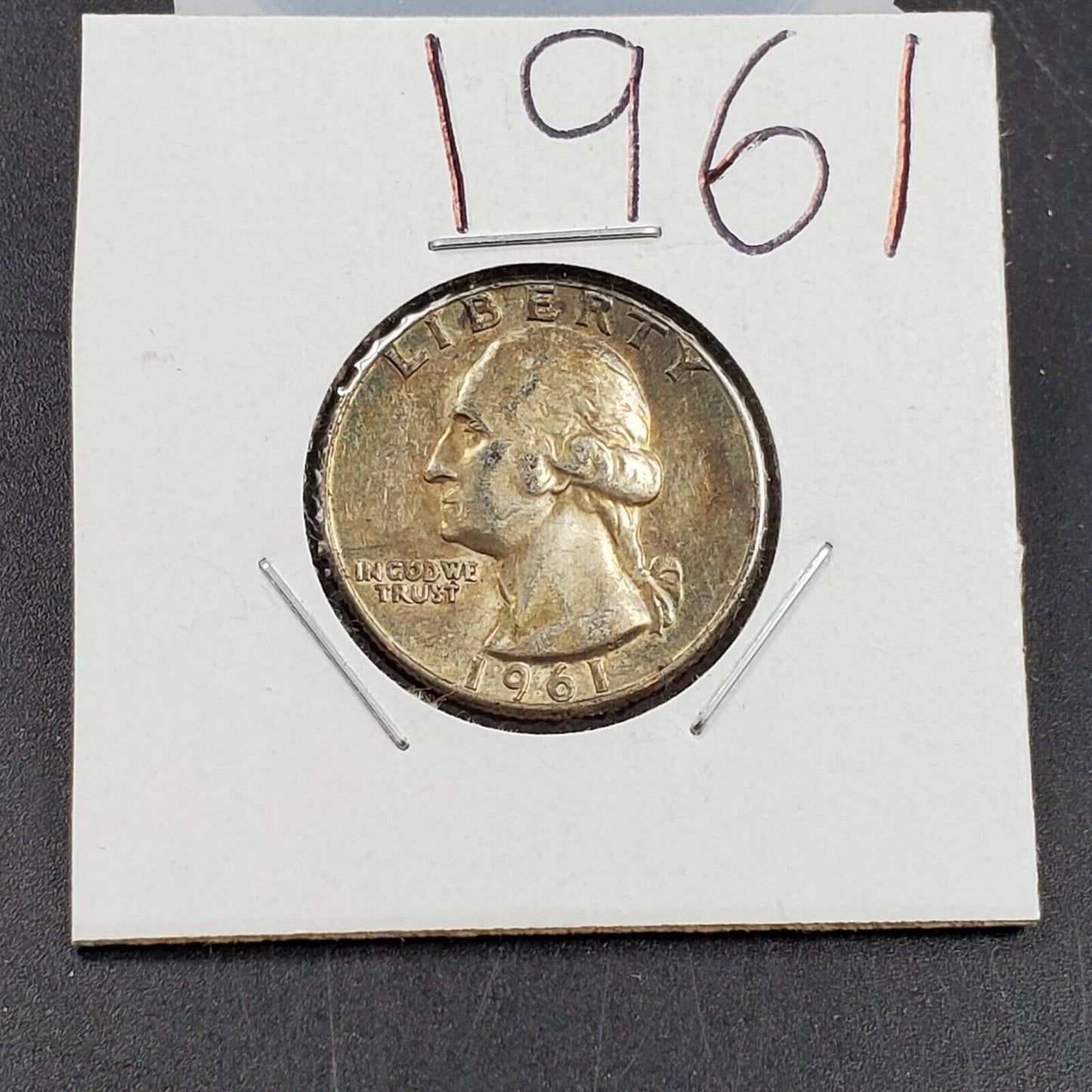1961 25C Washington Quarter Silver Coin AU Circulated NEAT TONING