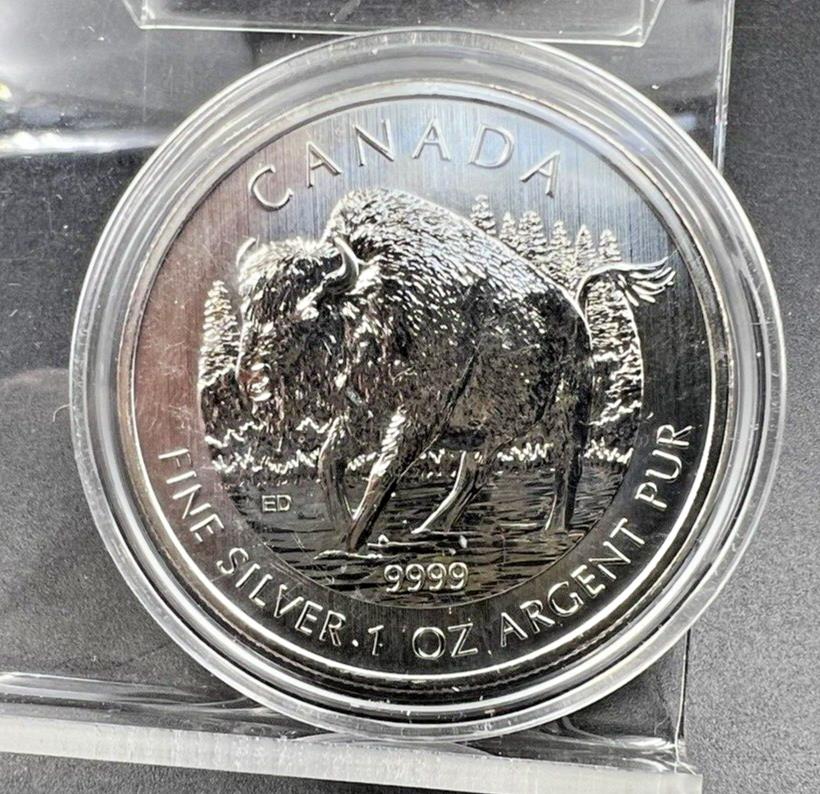 2013 Canada Silver $5 Wood Bison Wildlife Series 1oz .9999 Fine Silver RCM N Cap