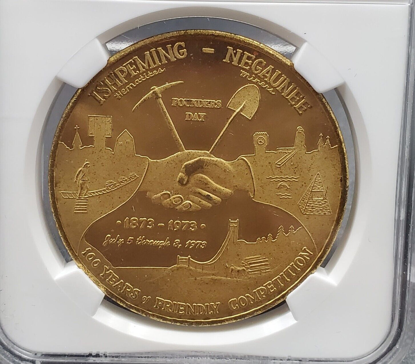 1973 MI Good for $1 Ishpeming - Megaunee NGC Token MS65 Brass Gem BU Certified