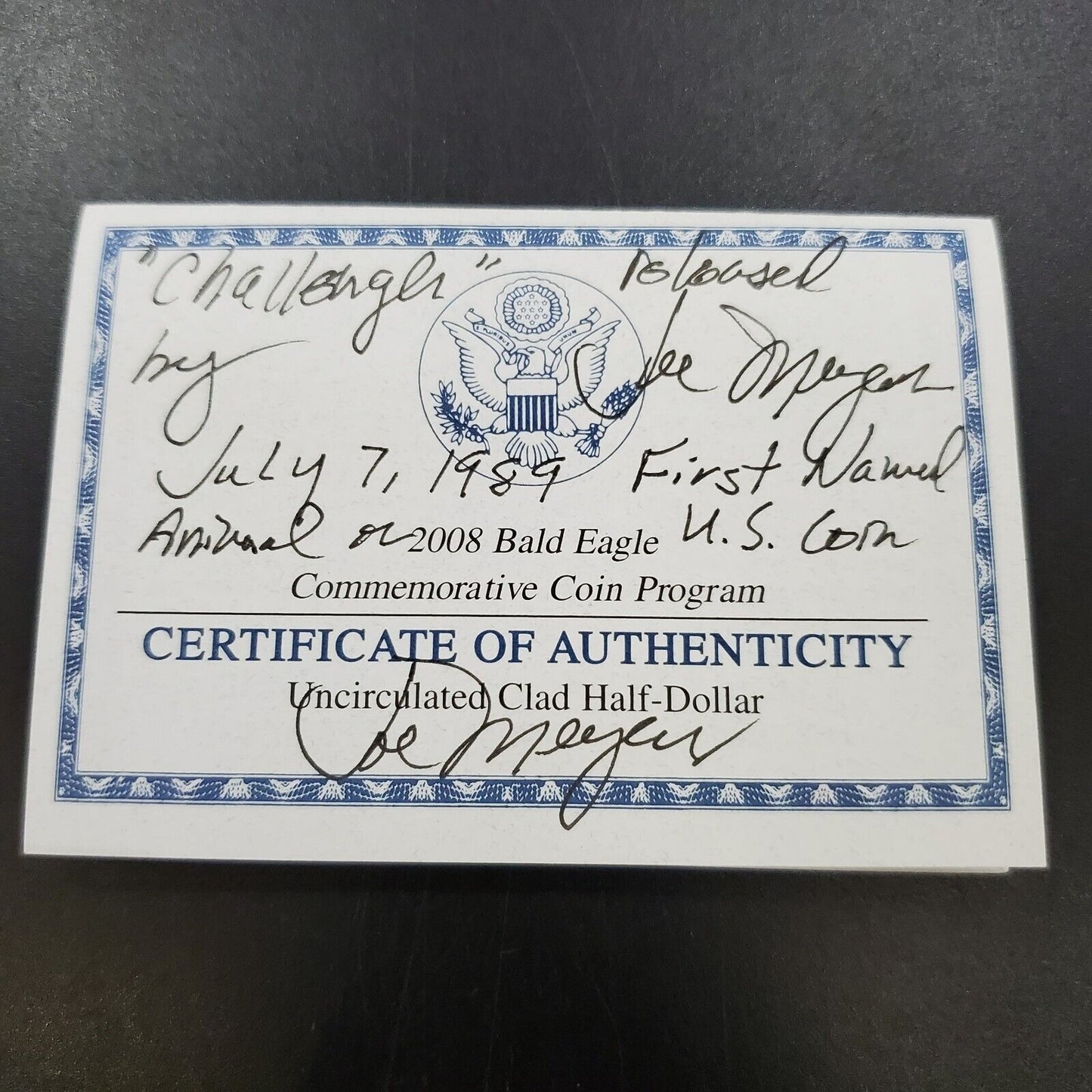 2008 Bald Eagle US Mint Half Dollar Unc Commemorative Coin OGP Hand Signed
