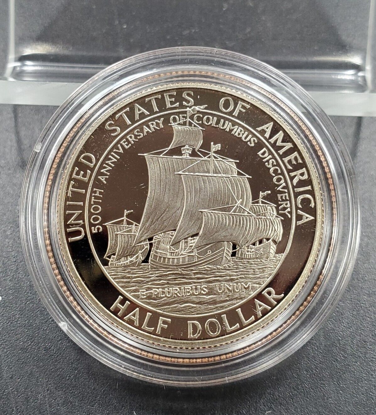 1992 Columbus Commemorative Proof Half Dollar Coin in capsule