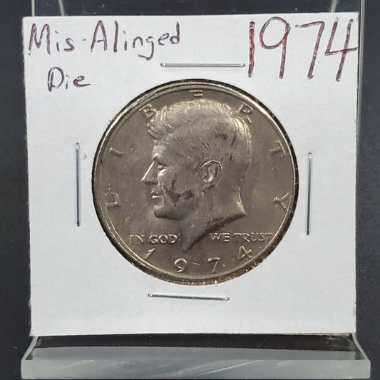 1974 P Kennedy Clad Half Dollar Coin OBV Mis Aligned Die XF EF Circ