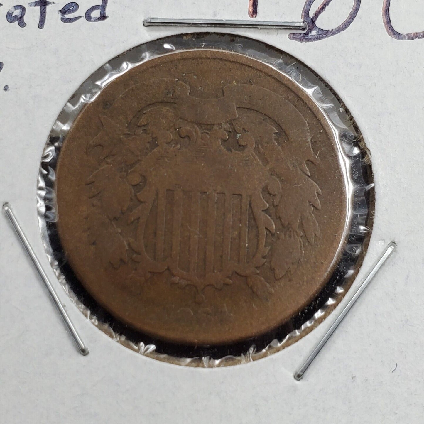 1864 2C Two Cent Copper Coin 180° Rotated Reverse Error Coin Large Motto AG