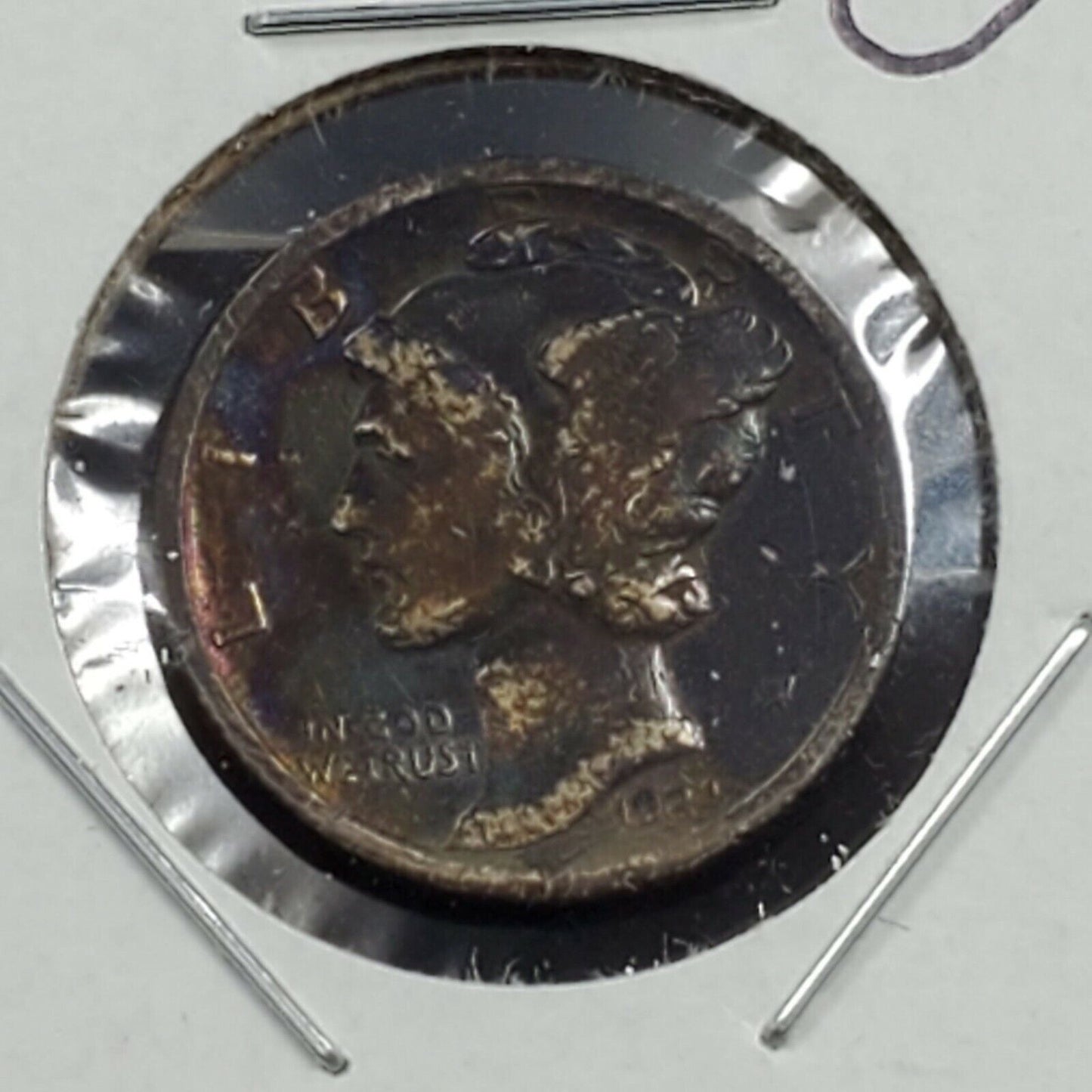 1924 P Mercury Silver Dime Coin Choice VG / Fine PQ Obverse Toning Toner Wow