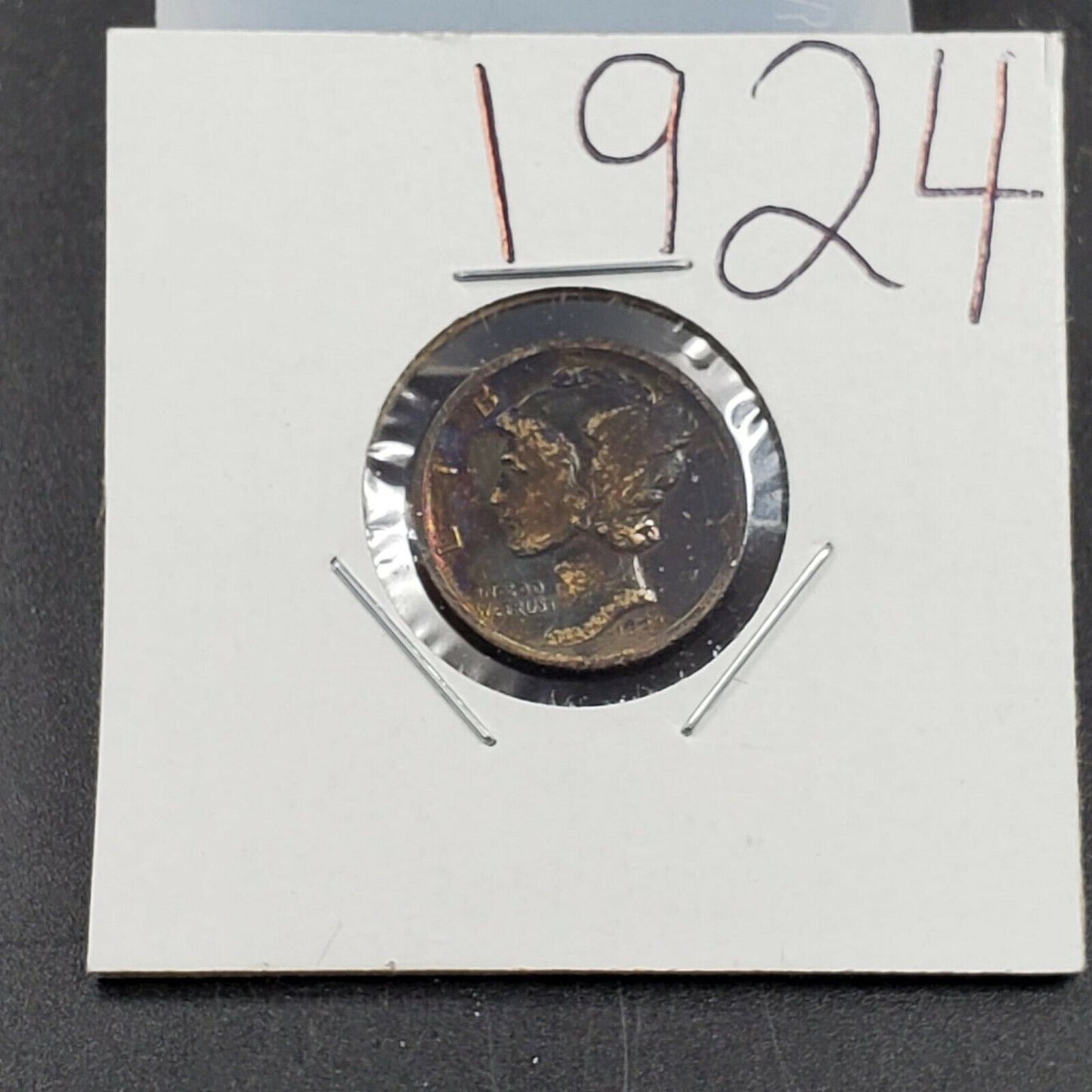 1924 P Mercury Silver Dime Coin Choice VG / Fine PQ Obverse Toning Toner Wow
