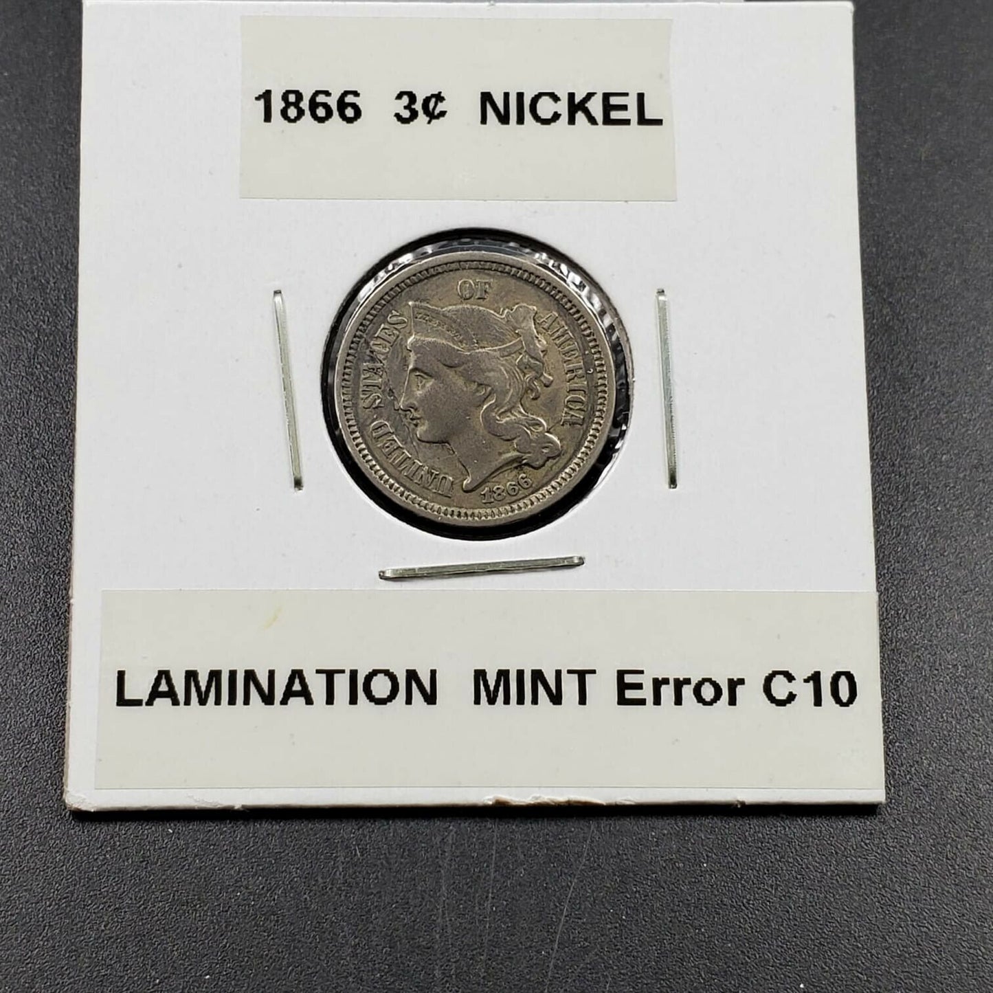 1866 3c Liberty Three Cent Nickel Coin CH XF EF / AU Planchet Lamination Error