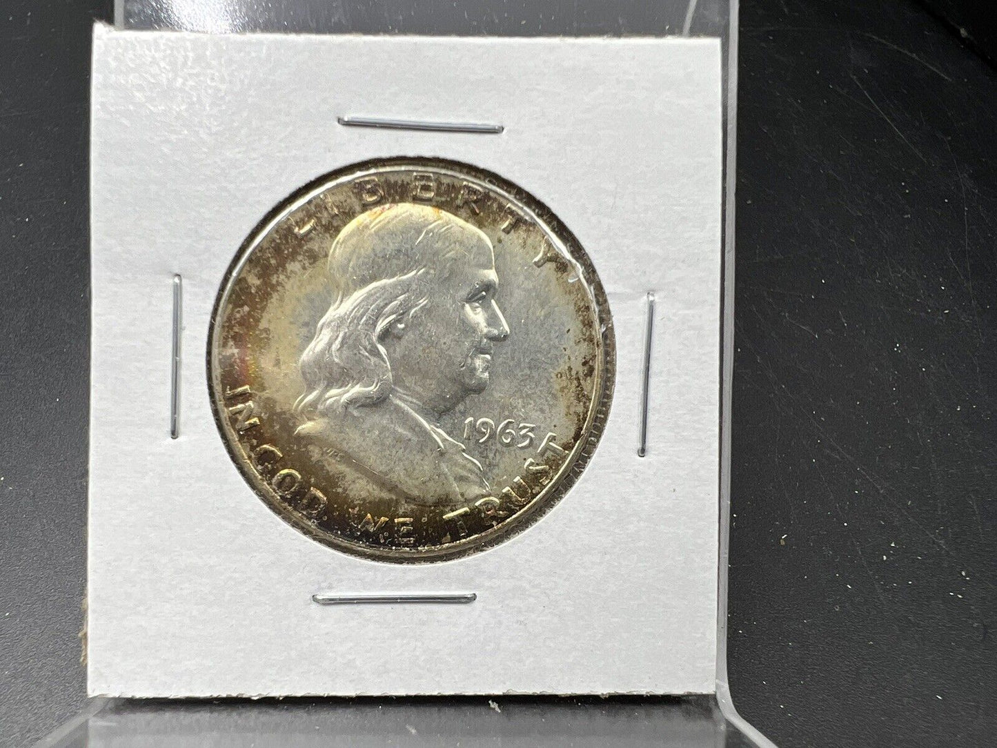 1963 D Franklin Silver Half Dollar Coin BU UNC Nice Toning Toner OBV