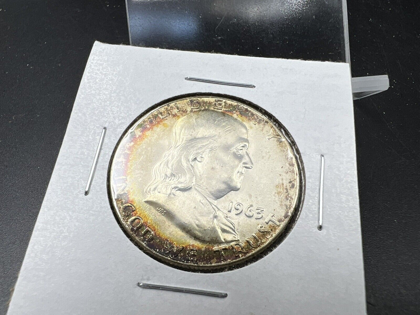 1963 D Franklin Silver Half Dollar Coin BU UNC Nice Toning Toner OBV