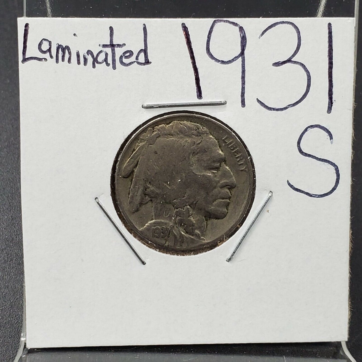 1931 5c Buffalo Indian Head Nickel Coin VF Laminated Obverse Error