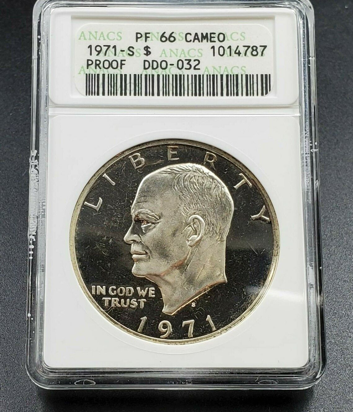 1971 S $1 Ike Eisenhower Silver Dollar Coin ANACS PF66 Cameo Variety DDO 032