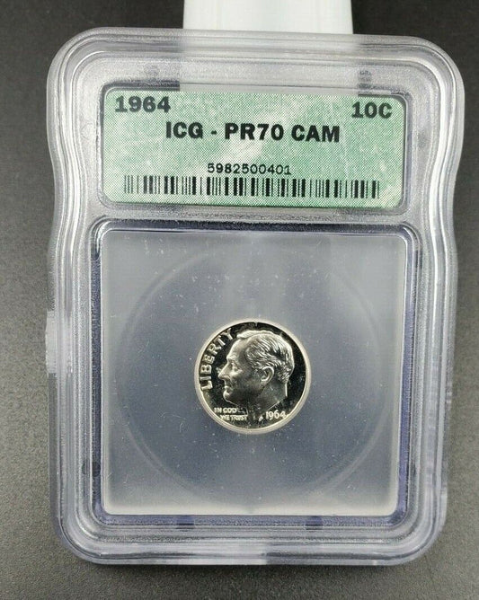 1964 P Roosevelt Silver Dime Coin PR70 Cam Cameo ICG Gem Proof Nice Coin
