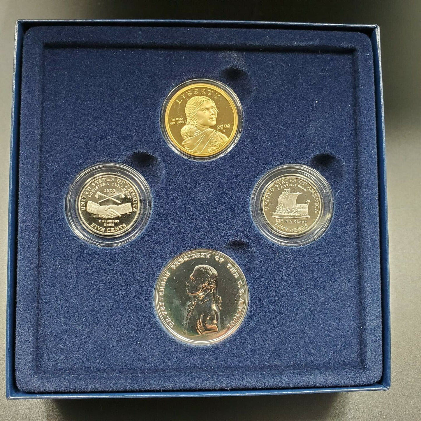 2004 Jefferson Handshake Nickel Pipe Commemorative Metal $1 5c 4 coin set
