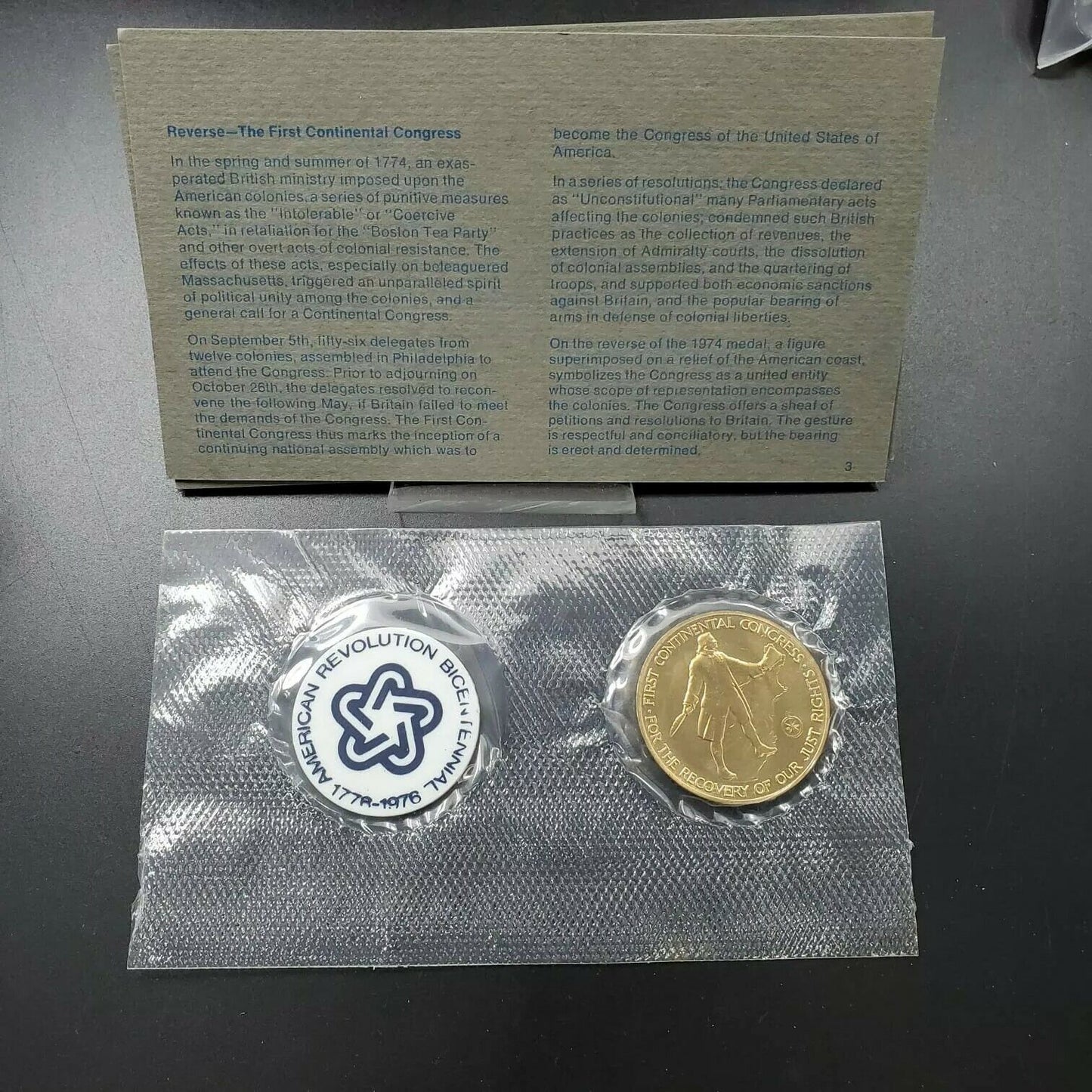 AMERICAN REVOLUTION BICENTENNIAL 1974 MEDAL COIN John Adams OGP FIRST DAY STAMP