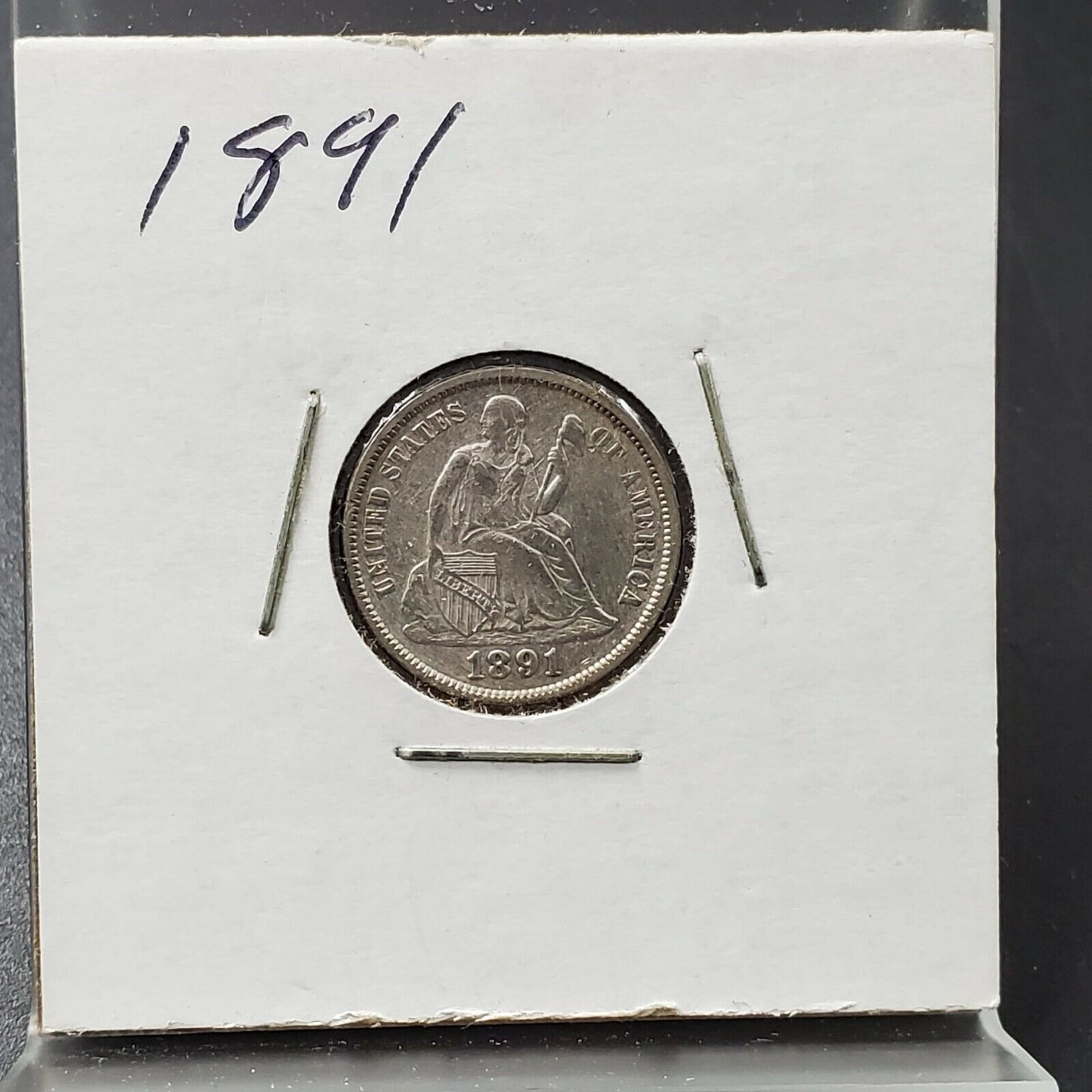 1891 P SEATED LIBERTY SILVER DIME COIN CHOICE AU ABOUT UNC Last Year of Type