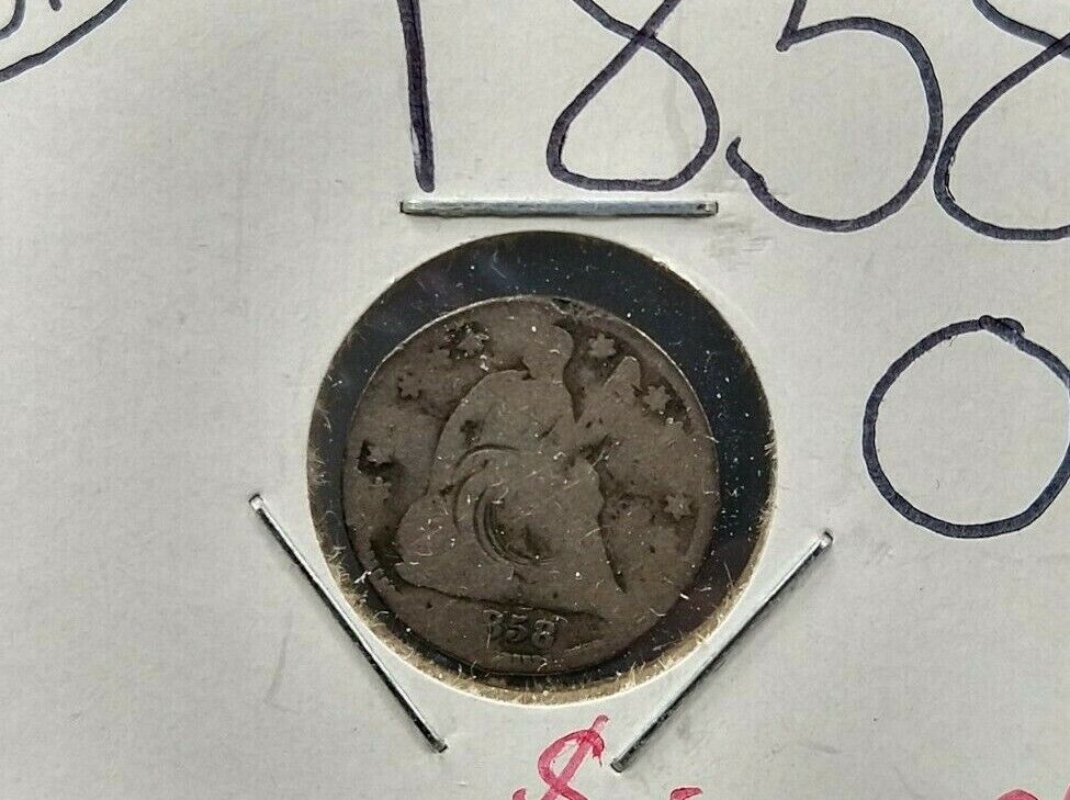 1858 O Liberty Seated Half Dime Silver Coin AG About Good Details Circulated