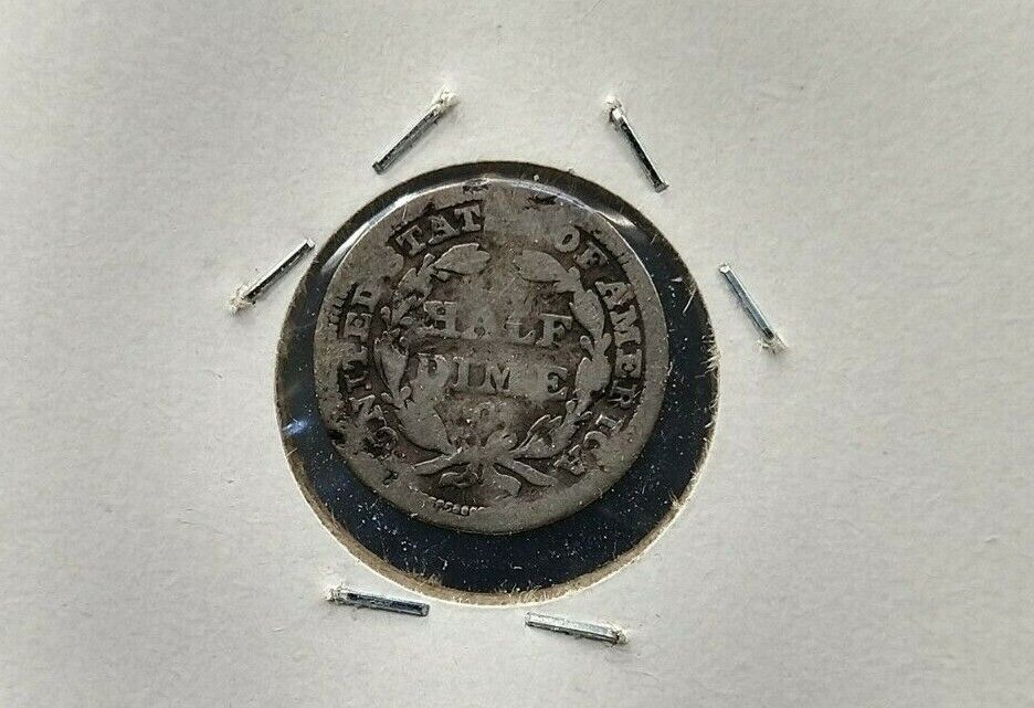 1858 O Liberty Seated Half Dime Silver Coin AG About Good Details Circulated