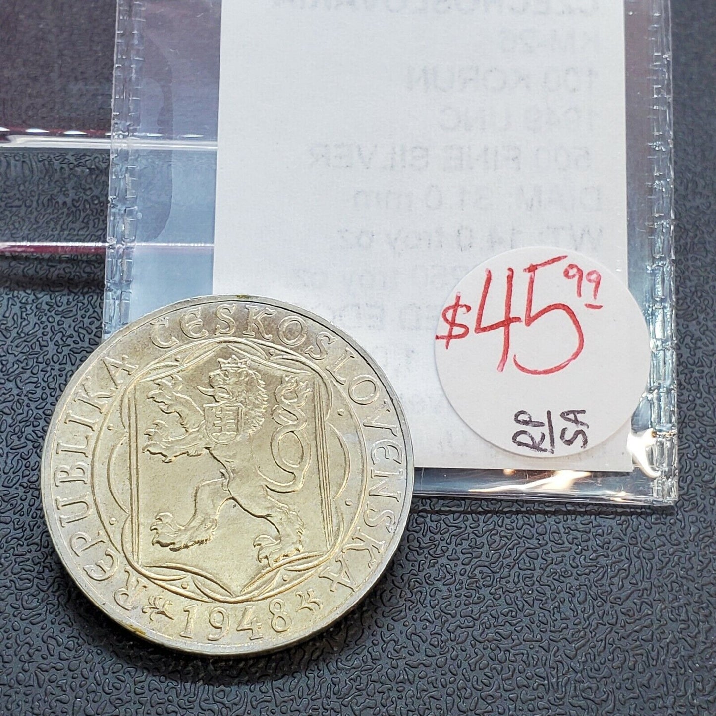 1948 Czechoslovakia 100 Krone 100 Korun BU Silver 600th Anniversary Charles Uni