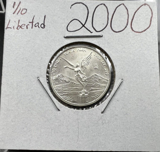 2000 Mexico 1/10 Ounce .999 Silver Round Libertad Ley Plata Pura Coin #E GEM UNC