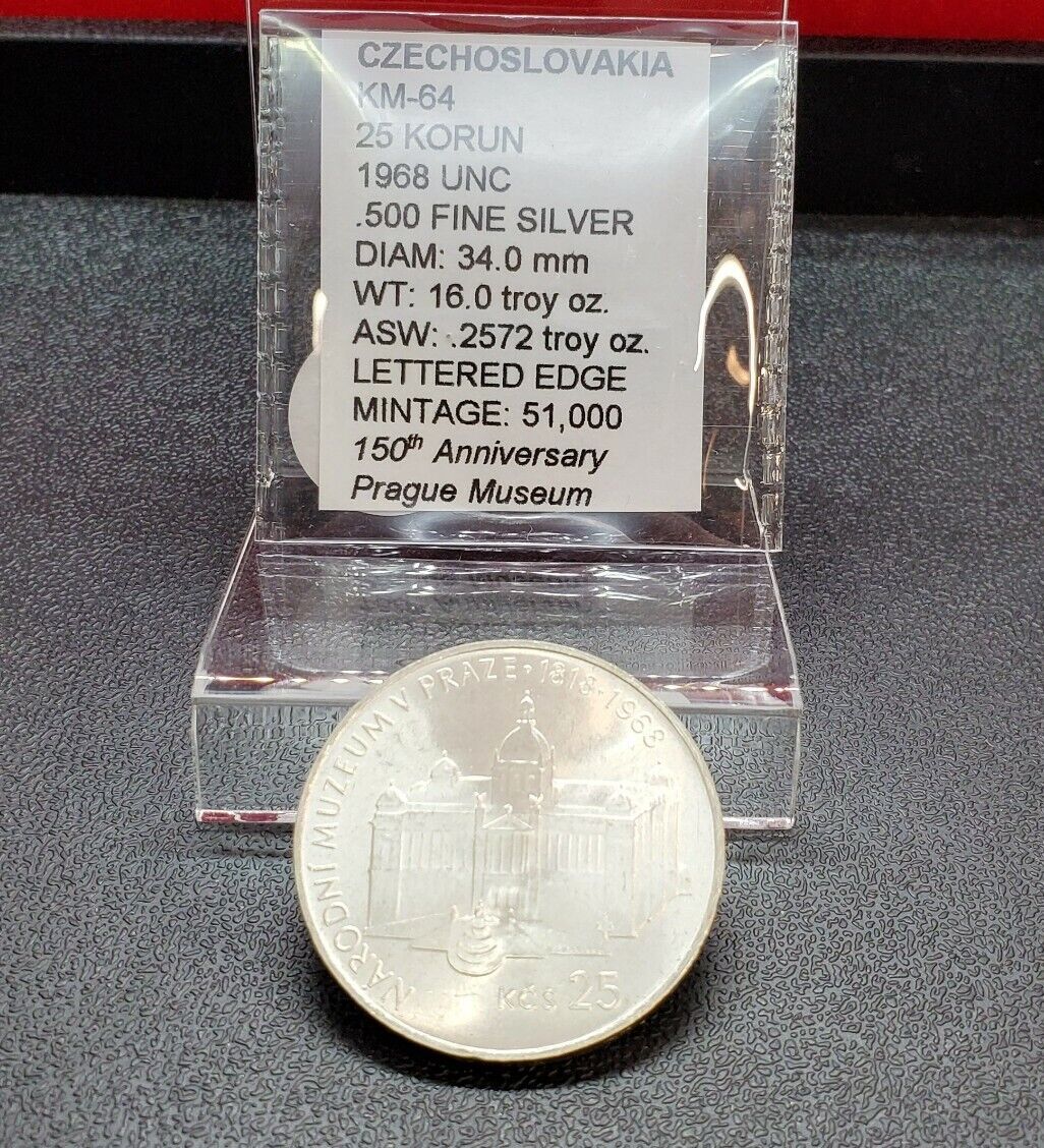 1968 Czechoslovakia 25 Korun NATIONAL MUSEUM IN PRAGUE Silver GEM BU Coin KM-64