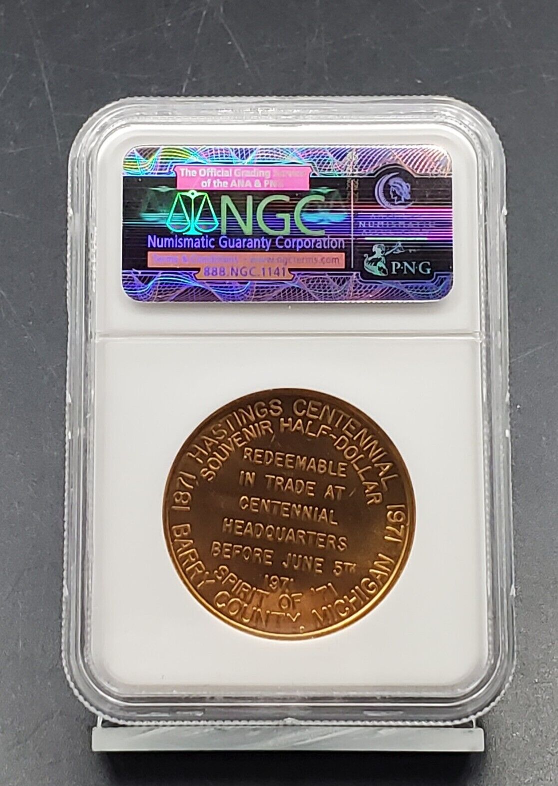 1971 MI Brass 34mm Hastings Centennial NGC Medal MS65